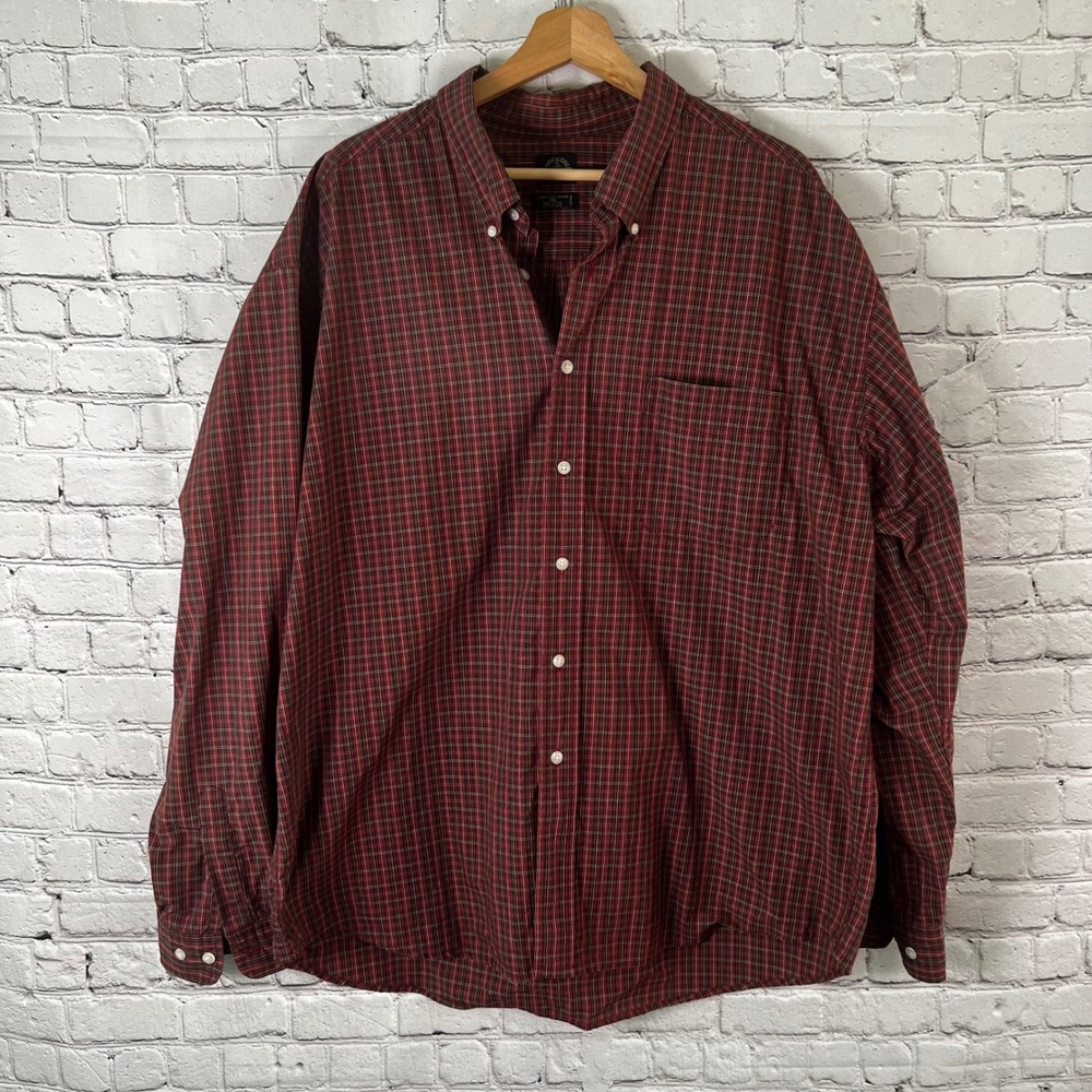 Dockers Men's Size XXL Long Sleeve Red Plaid Button Cotton Down Shirt